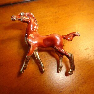 Vintage Horse Pin Painted Cubic Zirconia Eye